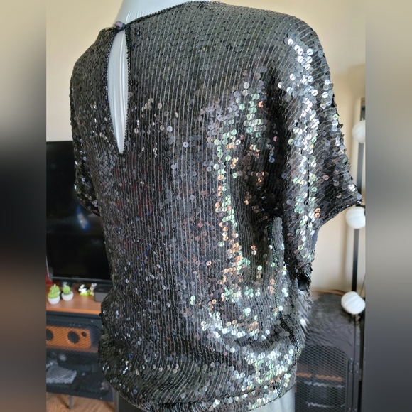 ✨️100% Silk Vintage Lipton's Black Squined Top Blouse - Picture 8 of 12